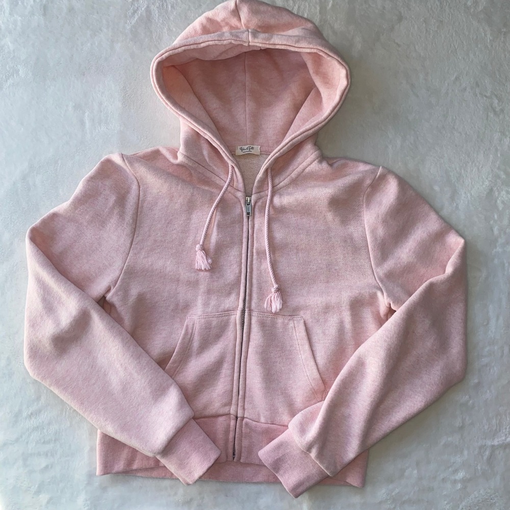 John Galt Brandy Melville Cropped Hoodie Full Zip Light Pink Fits like a small
